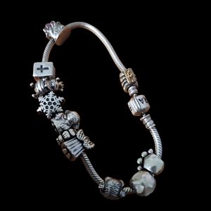 Pandora Silver Charm Bracelet with Gold Accents